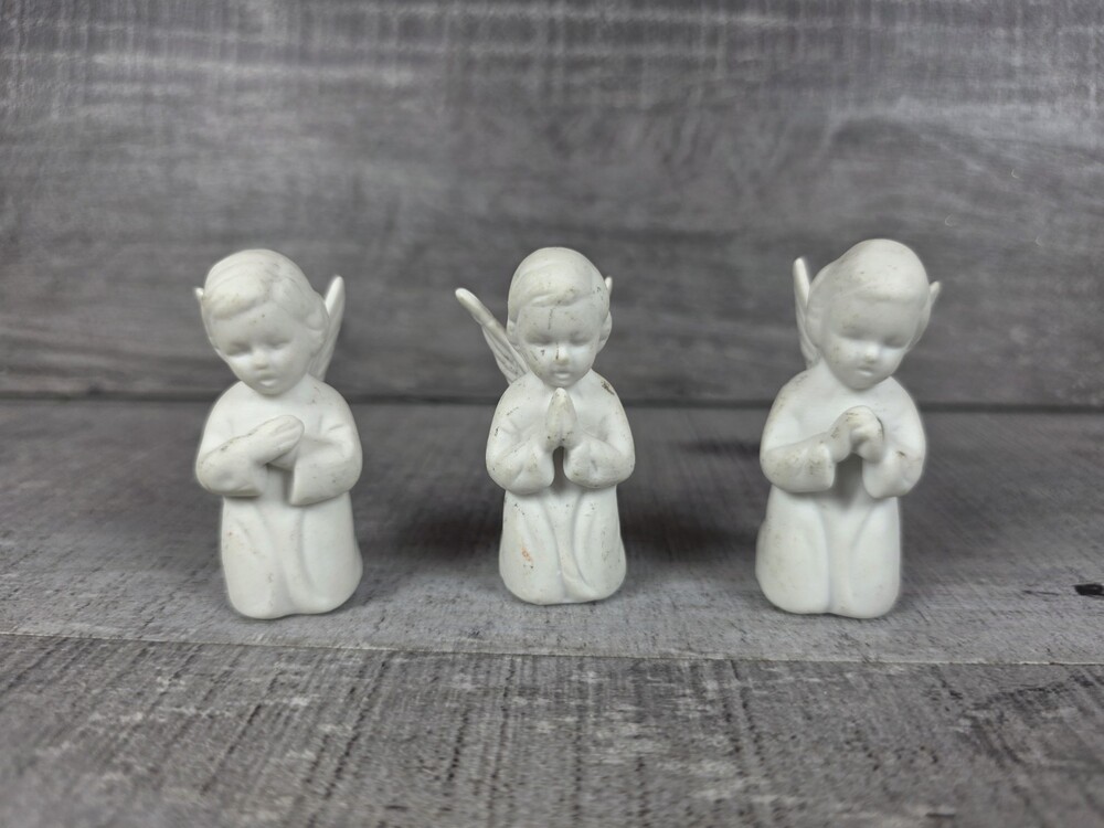 Napco Japan Praying Angel Figurines White Bisque Porcelain Lot of 3 Vtg 19b1